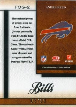 2008 Leaf Certified Materials - Fabric of the Game #FOG-2 Andre Reed Back