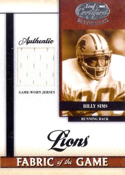 2008 Leaf Certified Materials - Fabric of the Game #FOG-5 Billy Sims Front