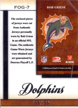 2008 Leaf Certified Materials - Fabric of the Game #FOG-7 Bob Griese Back