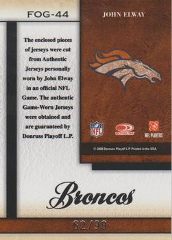 2008 Leaf Certified Materials - Fabric of the Game #FOG-44 John Elway Back
