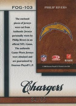 2008 Leaf Certified Materials - Fabric of the Game #FOG-103 Philip Rivers Back
