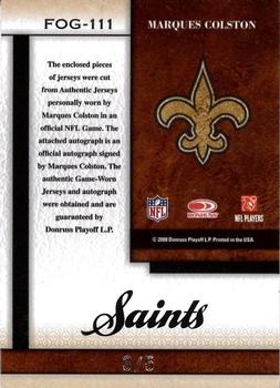 2008 Leaf Certified Materials - Fabric of the Game Autographs Team Logo Prime #111 Marques Colston Back