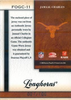 2008 Leaf Certified Materials - Fabric of the Game College #FOGC-11 Jamaal Charles Back