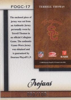 2008 Leaf Certified Materials - Fabric of the Game College #FOGC-17 Terrell Thomas Back