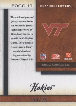2008 Leaf Certified Materials - Fabric of the Game College Prime #FOGC-19 Brandon Flowers Back