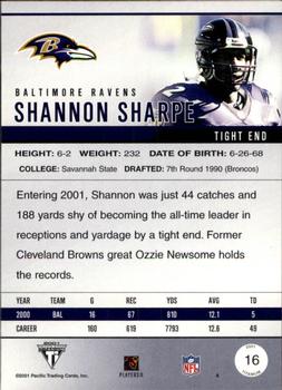 2001 Pacific Private Stock Titanium #16 Shannon Sharpe Back