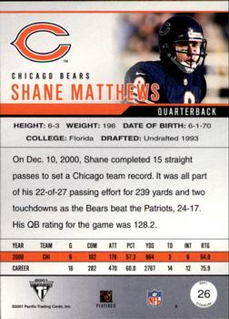 2001 Pacific Private Stock Titanium #26 Shane Matthews Back