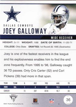2001 Pacific Private Stock Titanium #36 Joey Galloway Back
