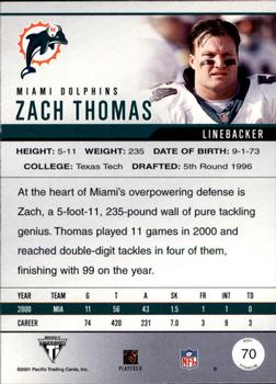 2001 Pacific Private Stock Titanium #70 Zach Thomas Back