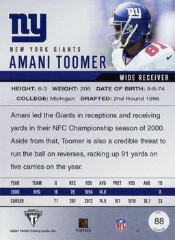 2001 Pacific Private Stock Titanium #88 Amani Toomer Back