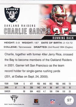 2001 Pacific Private Stock Titanium #97 Charlie Garner Back