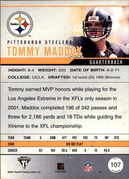 2001 Pacific Private Stock Titanium #107 Tommy Maddox Back