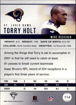 2001 Pacific Private Stock Titanium #114 Torry Holt Back