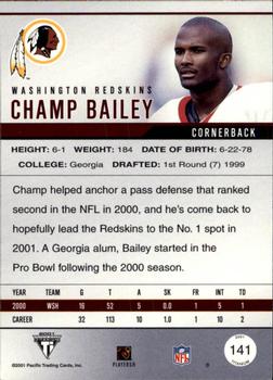2001 Pacific Private Stock Titanium #141 Champ Bailey Back