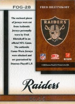 2008 Leaf Certified Materials - Fabric of the Game Jersey Number #FOG-28 Fred Biletnikoff Back