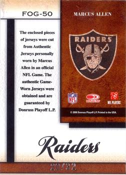 2008 Leaf Certified Materials - Fabric of the Game Jersey Number #FOG-50 Marcus Allen Back