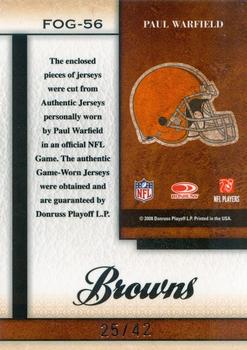 2008 Leaf Certified Materials - Fabric of the Game Jersey Number #FOG-56 Paul Warfield Back
