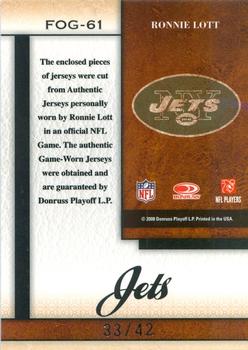 2008 Leaf Certified Materials - Fabric of the Game Jersey Number #FOG-61 Ronnie Lott Back