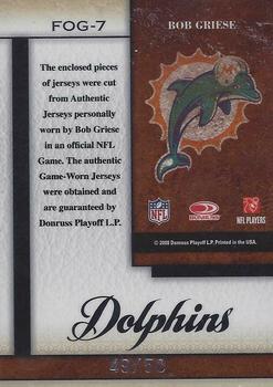 2008 Leaf Certified Materials - Fabric of the Game NFL Die Cut #FOG-7 Bob Griese Back