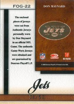 2008 Leaf Certified Materials - Fabric of the Game NFL Die Cut #FOG-22 Don Maynard Back