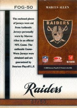 2008 Leaf Certified Materials - Fabric of the Game NFL Die Cut #FOG-50 Marcus Allen Back