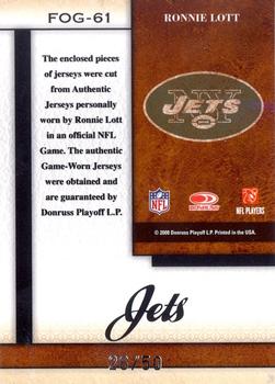 2008 Leaf Certified Materials - Fabric of the Game NFL Die Cut #FOG-61 Ronnie Lott Back