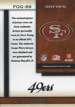 2008 Leaf Certified Materials - Fabric of the Game NFL Die Cut #FOG-66 Steve Young Back