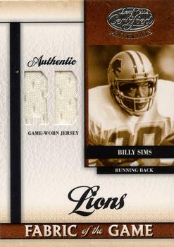 2008 Leaf Certified Materials - Fabric of the Game Position #FOG-5 Billy Sims Front