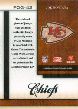 2008 Leaf Certified Materials - Fabric of the Game Position #FOG-42 Joe Montana Back