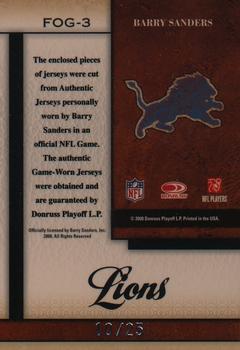 2008 Leaf Certified Materials - Fabric of the Game Prime #FOG-3 Barry Sanders Back