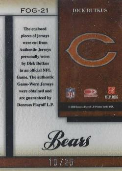 2008 Leaf Certified Materials - Fabric of the Game Prime #FOG-21 Dick Butkus Back