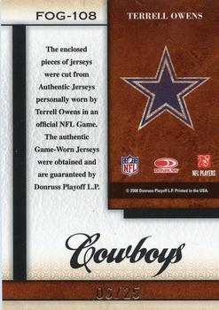 2008 Leaf Certified Materials - Fabric of the Game Prime #FOG-108 Terrell Owens Back