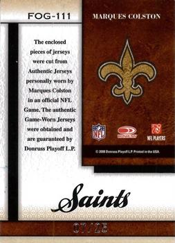 2008 Leaf Certified Materials - Fabric of the Game Prime #FOG-111 Marques Colston Back