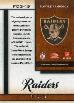2008 Leaf Certified Materials - Fabric of the Game Team Die Cut #FOG-19 Daryle Lamonica Back