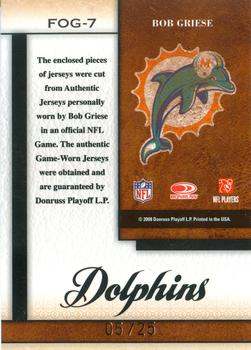 2008 Leaf Certified Materials - Fabric of the Game Team Die Cut #FOG-7 Bob Griese Back