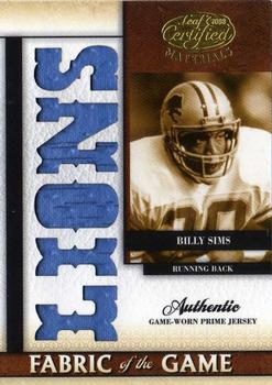 2008 Leaf Certified Materials - Fabric of the Game Team Die Cut Prime #FOG-5 Billy Sims Front