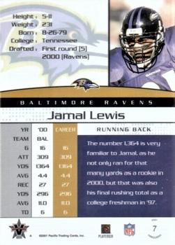 2001 Pacific Vanguard #7 Jamal Lewis Back