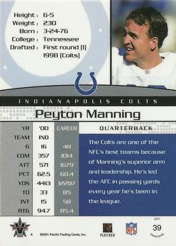 2001 Pacific Vanguard #39 Peyton Manning Back