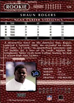 2001 Playoff Absolute Memorabilia #120 Shaun Rogers Back