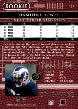 2001 Playoff Absolute Memorabilia #137 Damione Lewis Back