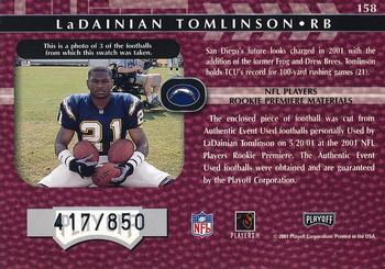 2001 Playoff Absolute Memorabilia #158 LaDainian Tomlinson Back