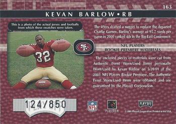 2001 Playoff Absolute Memorabilia #163 Kevan Barlow Back