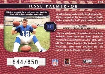 2001 Playoff Absolute Memorabilia #184 Jesse Palmer Back