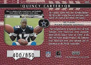 2001 Playoff Absolute Memorabilia #185 Quincy Carter Back