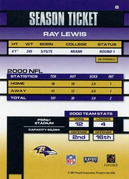2001 Playoff Contenders #8 Ray Lewis Back