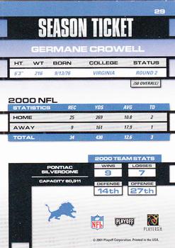 2001 Playoff Contenders #29 Germane Crowell Back