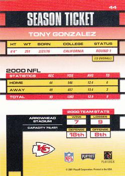2001 Playoff Contenders #44 Tony Gonzalez Back