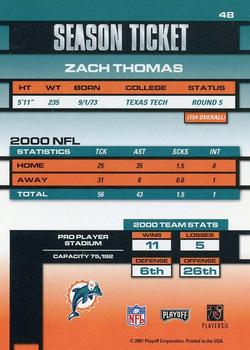2001 Playoff Contenders #48 Zach Thomas Back