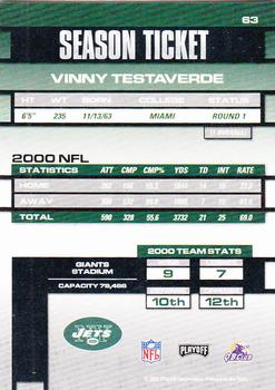 2001 Playoff Contenders #63 Vinny Testaverde Back