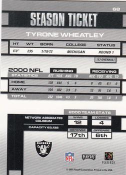 2001 Playoff Contenders #68 Tyrone Wheatley Back